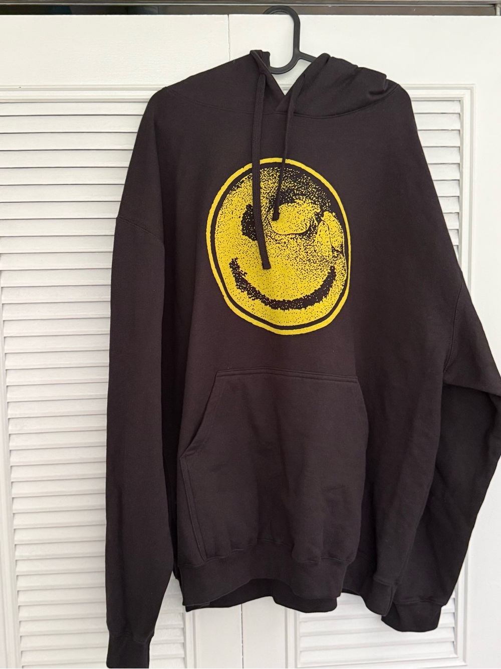Laura Jane Grace Black Hoodie with Yellow Smiley Graphic